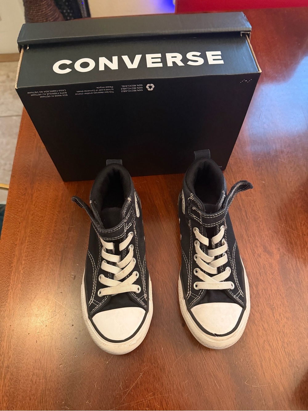Size 2 Converse Kids Black and White High-Top Sneakers